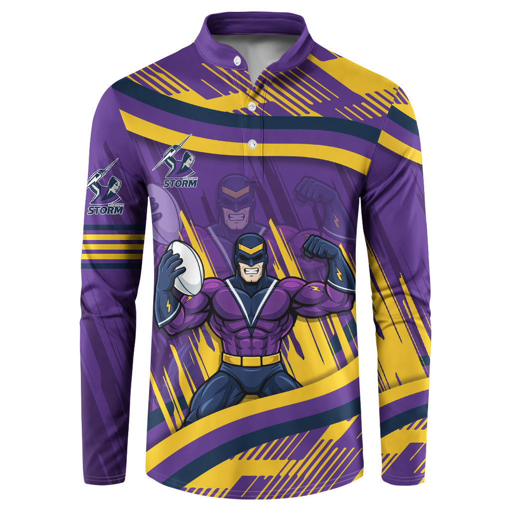 Melbourne Storm Rugby Mascot Button Sweatshirt Fierce Athlete Graphic in Sports Style