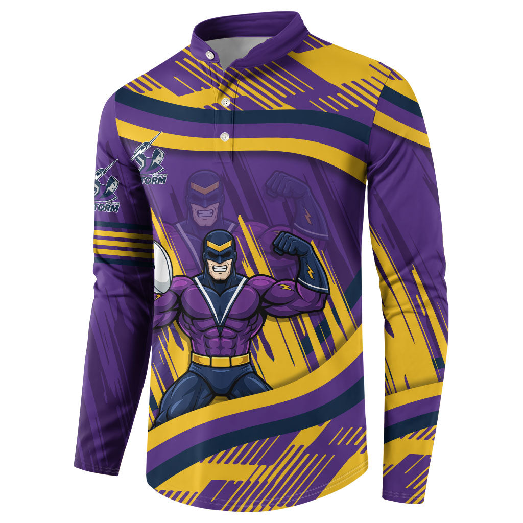 Melbourne Storm Rugby Mascot Button Sweatshirt Fierce Athlete Graphic in Sports Style