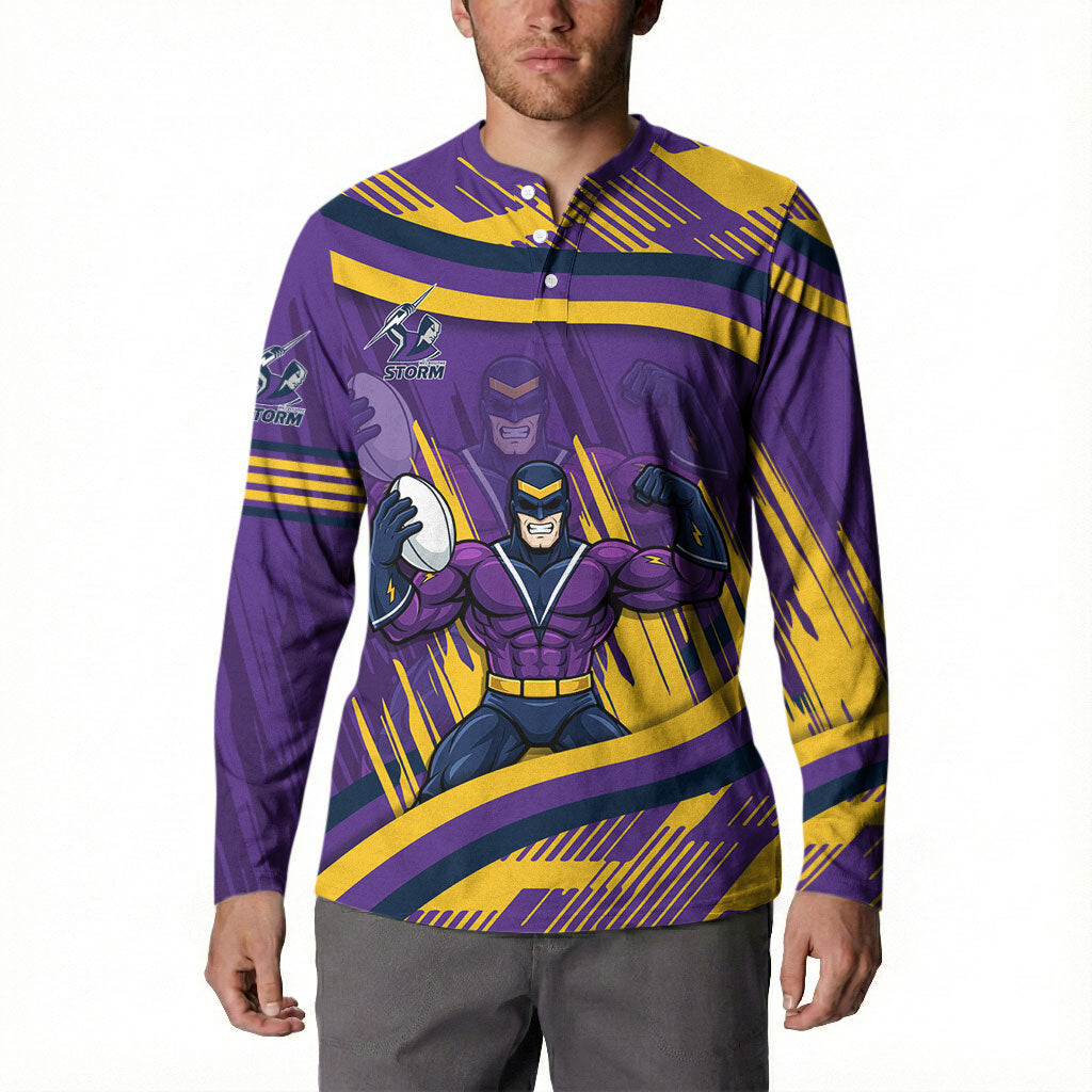 Melbourne Storm Rugby Mascot Button Sweatshirt Fierce Athlete Graphic in Sports Style