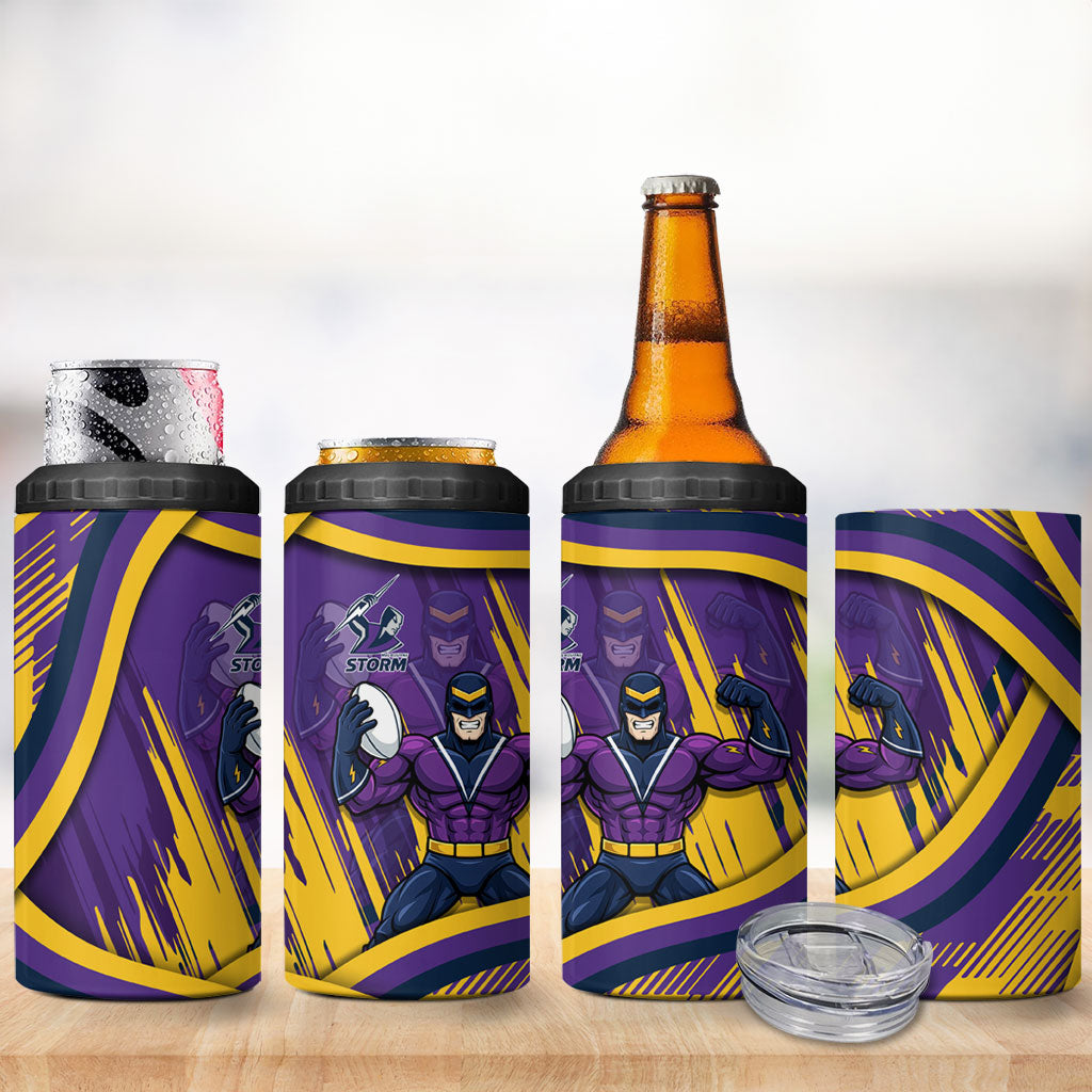 Melbourne Storm Rugby Mascot 4 in 1 Can Cooler Tumbler Fierce Athlete Graphic in Sports Style