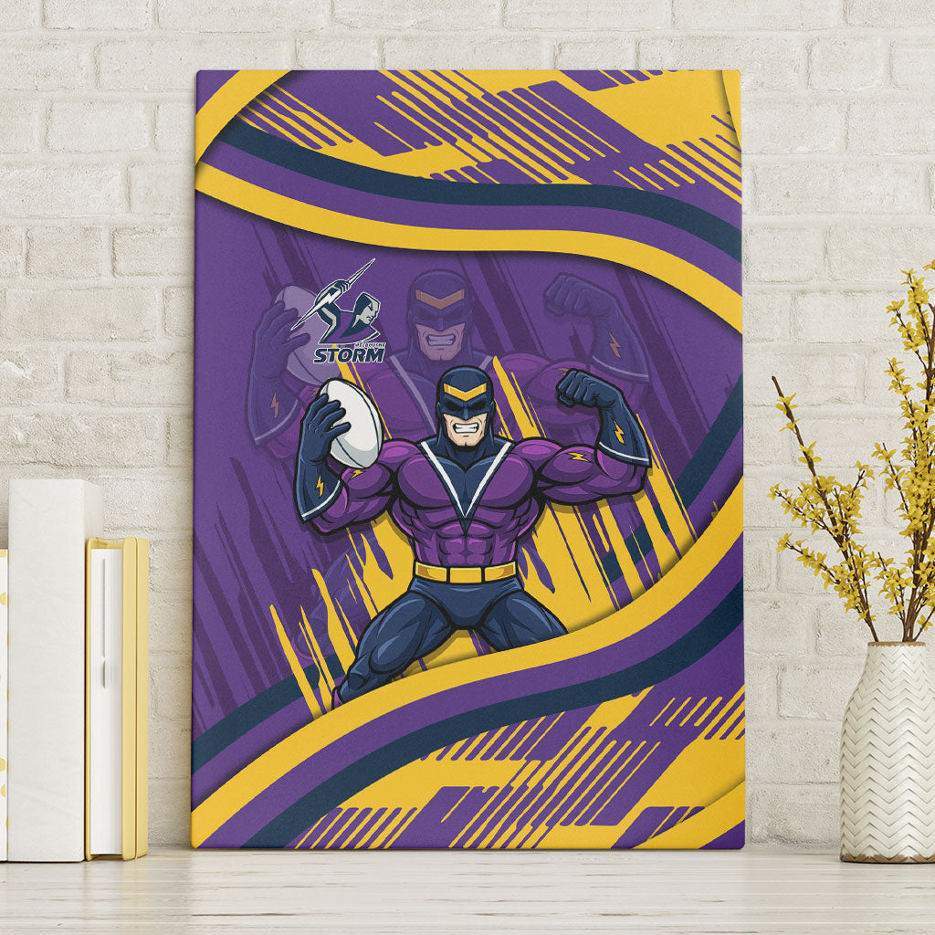 Melbourne Storm Rugby Mascot Canvas Wall Art Fierce Athlete Graphic in Sports Style