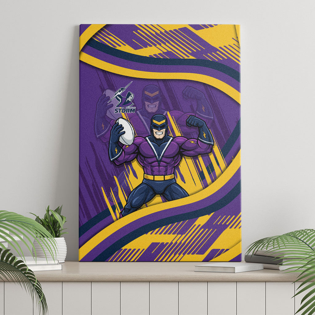 Melbourne Storm Rugby Mascot Canvas Wall Art Fierce Athlete Graphic in Sports Style
