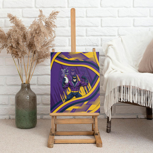 Melbourne Storm Rugby Mascot Canvas Wall Art Fierce Athlete Graphic in Sports Style