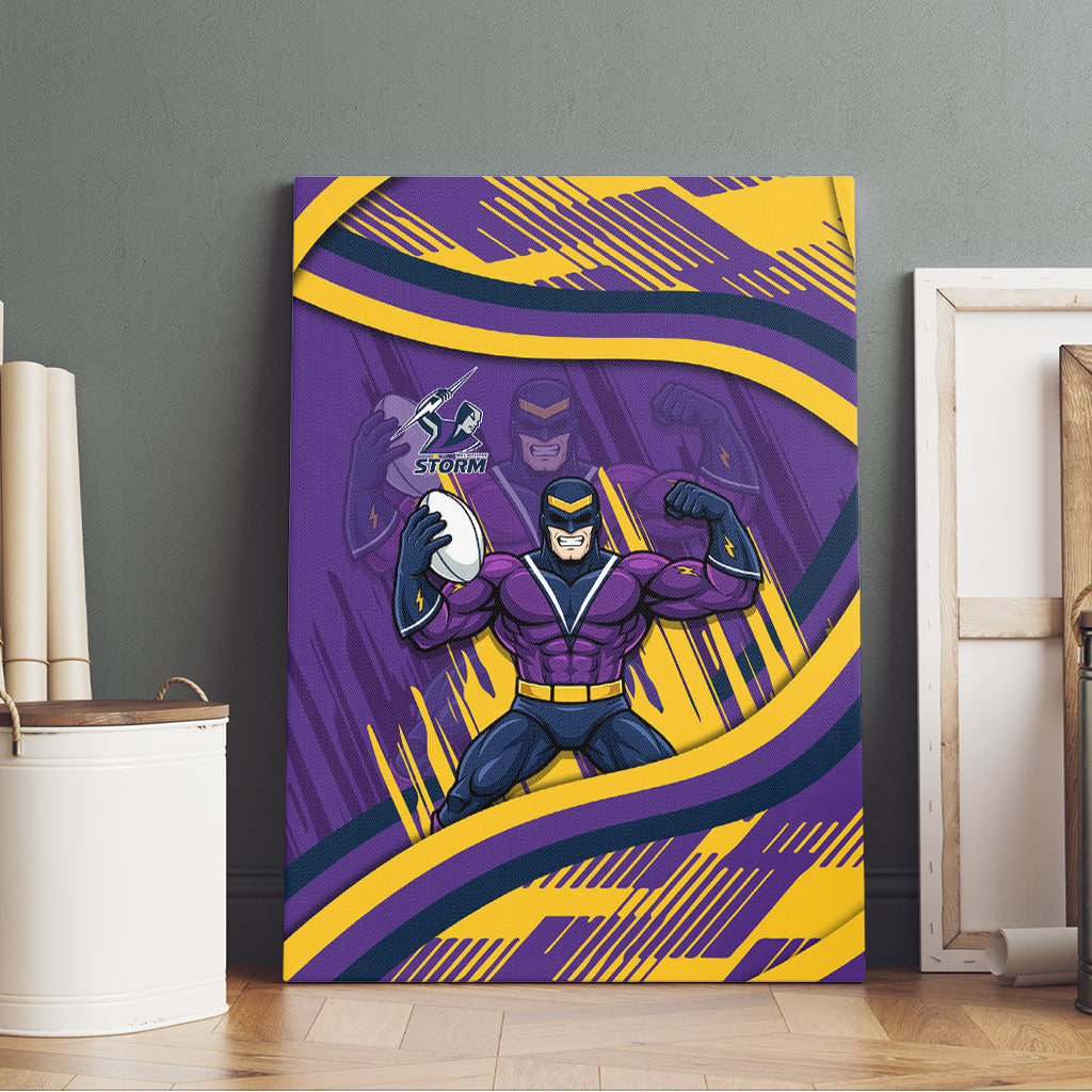 Melbourne Storm Rugby Mascot Canvas Wall Art Fierce Athlete Graphic in Sports Style