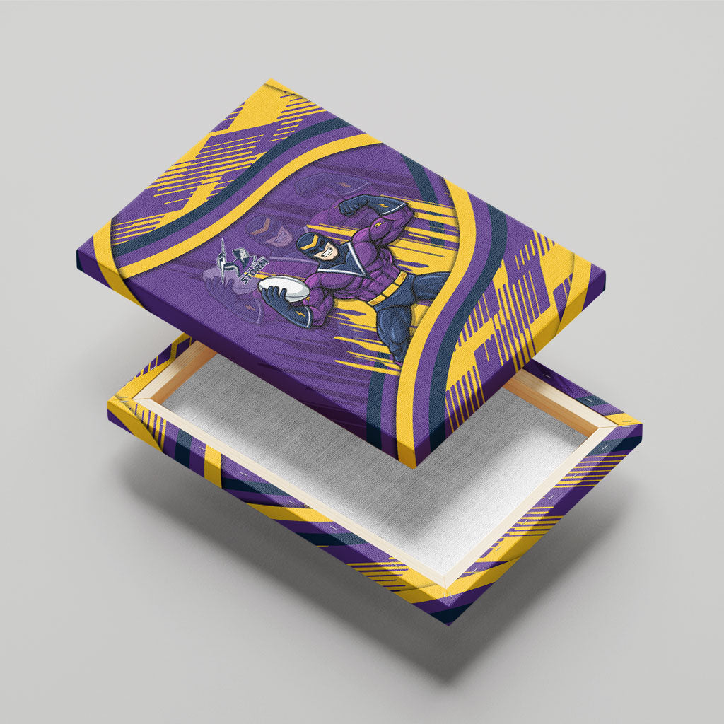 Melbourne Storm Rugby Mascot Canvas Wall Art Fierce Athlete Graphic in Sports Style