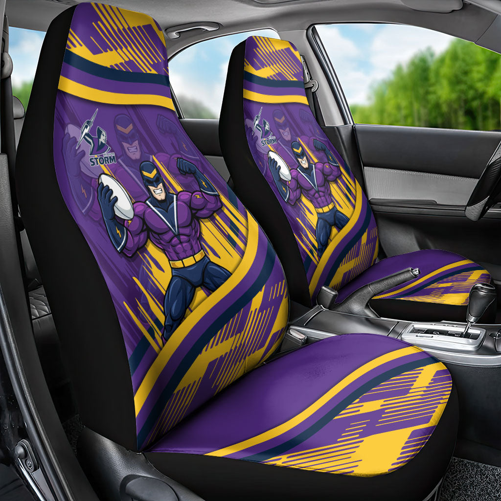 Melbourne Storm Rugby Mascot Car Seat Cover Fierce Athlete Graphic in Sports Style