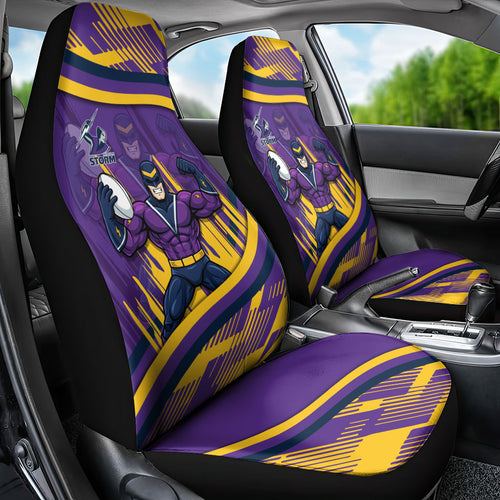 Melbourne Storm Rugby Mascot Car Seat Cover Fierce Athlete Graphic in Sports Style
