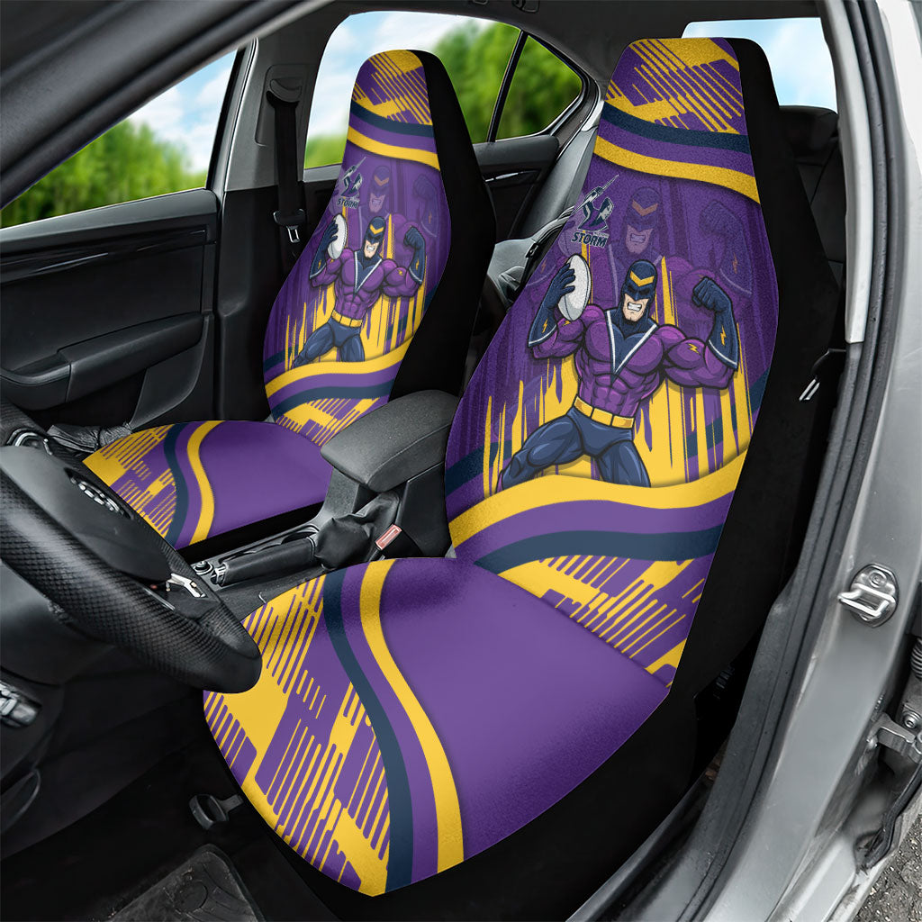 Melbourne Storm Rugby Mascot Car Seat Cover Fierce Athlete Graphic in Sports Style