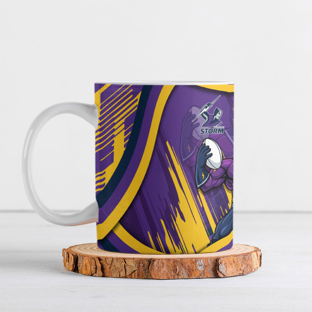 Melbourne Storm Rugby Mascot Ceramic Mug Fierce Athlete Graphic in Sports Style