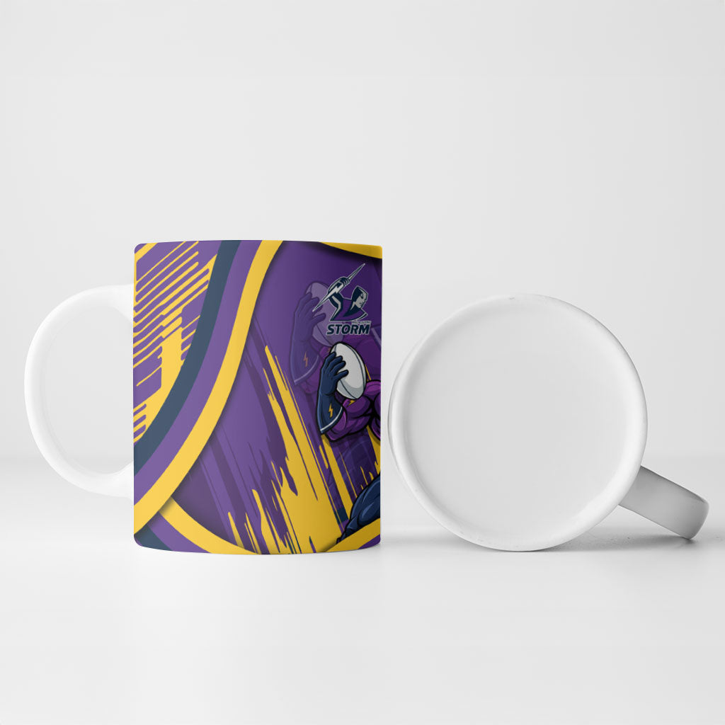Melbourne Storm Rugby Mascot Ceramic Mug Fierce Athlete Graphic in Sports Style