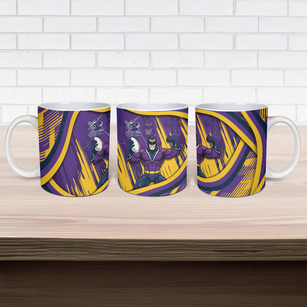 Melbourne Storm Rugby Mascot Ceramic Mug Fierce Athlete Graphic in Sports Style
