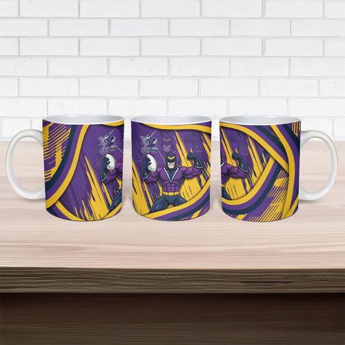 Melbourne Storm Rugby Mascot Ceramic Mug Fierce Athlete Graphic in Sports Style