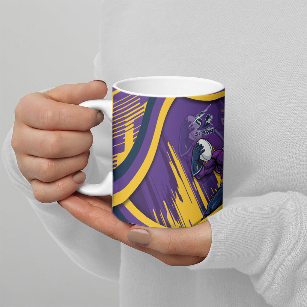 Melbourne Storm Rugby Mascot Ceramic Mug Fierce Athlete Graphic in Sports Style