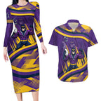 Melbourne Storm Rugby Mascot Couples Matching Long Sleeve Bodycon Dress and Hawaiian Shirt Fierce Athlete Graphic in Sports Style