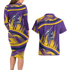 Melbourne Storm Rugby Mascot Couples Matching Long Sleeve Bodycon Dress and Hawaiian Shirt Fierce Athlete Graphic in Sports Style