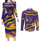 Melbourne Storm Rugby Mascot Couples Matching Long Sleeve Bodycon Dress and Long Sleeve Button Shirt Fierce Athlete Graphic in Sports Style