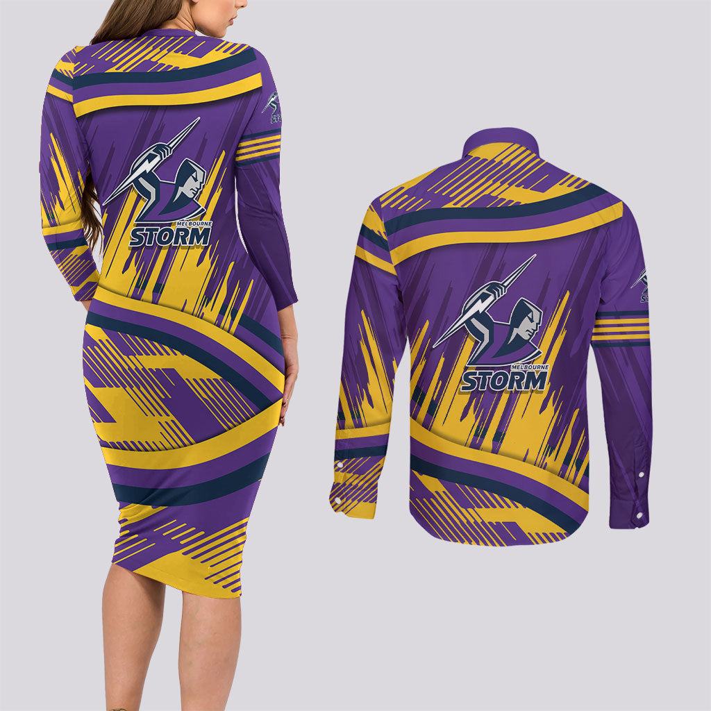 Melbourne Storm Rugby Mascot Couples Matching Long Sleeve Bodycon Dress and Long Sleeve Button Shirt Fierce Athlete Graphic in Sports Style