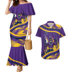 Melbourne Storm Rugby Mascot Couples Matching Mermaid Dress and Hawaiian Shirt Fierce Athlete Graphic in Sports Style