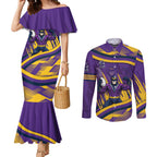 Melbourne Storm Rugby Mascot Couples Matching Mermaid Dress and Long Sleeve Button Shirt Fierce Athlete Graphic in Sports Style