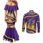 Melbourne Storm Rugby Mascot Couples Matching Mermaid Dress and Long Sleeve Button Shirt Fierce Athlete Graphic in Sports Style