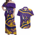 Melbourne Storm Rugby Mascot Couples Matching Off Shoulder Maxi Dress and Hawaiian Shirt Fierce Athlete Graphic in Sports Style