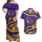 Melbourne Storm Rugby Mascot Couples Matching Off Shoulder Maxi Dress and Hawaiian Shirt Fierce Athlete Graphic in Sports Style