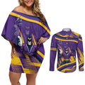 Melbourne Storm Rugby Mascot Couples Matching Off Shoulder Short Dress and Long Sleeve Button Shirt Fierce Athlete Graphic in Sports Style