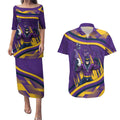 Melbourne Storm Rugby Mascot Couples Matching Puletasi and Hawaiian Shirt Fierce Athlete Graphic in Sports Style
