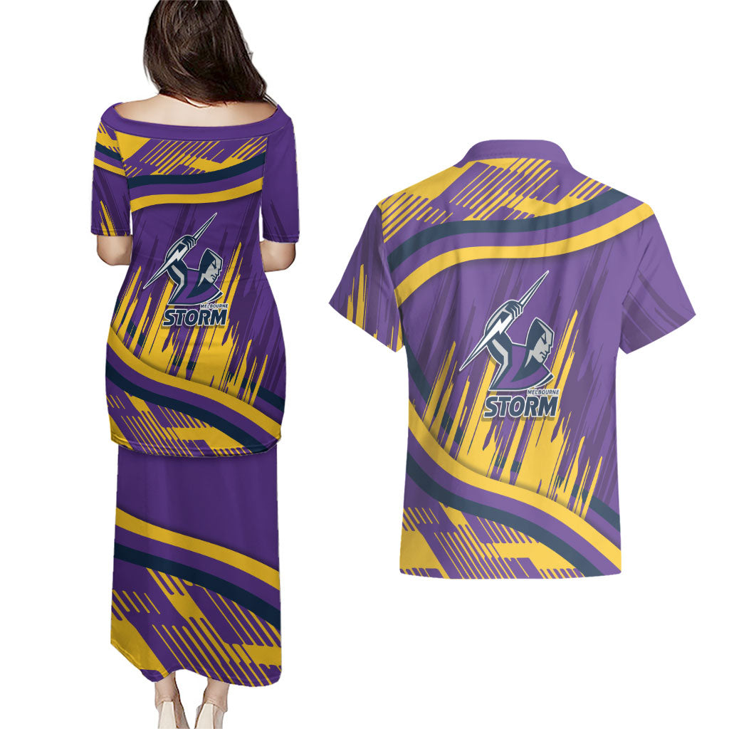 Melbourne Storm Rugby Mascot Couples Matching Puletasi and Hawaiian Shirt Fierce Athlete Graphic in Sports Style