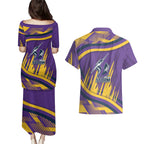 Melbourne Storm Rugby Mascot Couples Matching Puletasi and Hawaiian Shirt Fierce Athlete Graphic in Sports Style