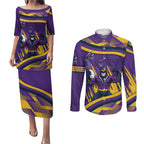 Melbourne Storm Rugby Mascot Couples Matching Puletasi and Long Sleeve Button Shirt Fierce Athlete Graphic in Sports Style