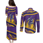 Melbourne Storm Rugby Mascot Couples Matching Puletasi and Long Sleeve Button Shirt Fierce Athlete Graphic in Sports Style