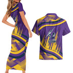 Melbourne Storm Rugby Mascot Couples Matching Short Sleeve Bodycon Dress and Hawaiian Shirt Fierce Athlete Graphic in Sports Style