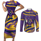 Melbourne Storm Rugby Mascot Couples Matching Short Sleeve Bodycon Dress and Long Sleeve Button Shirt Fierce Athlete Graphic in Sports Style