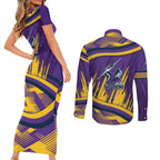 Melbourne Storm Rugby Mascot Couples Matching Short Sleeve Bodycon Dress and Long Sleeve Button Shirt Fierce Athlete Graphic in Sports Style
