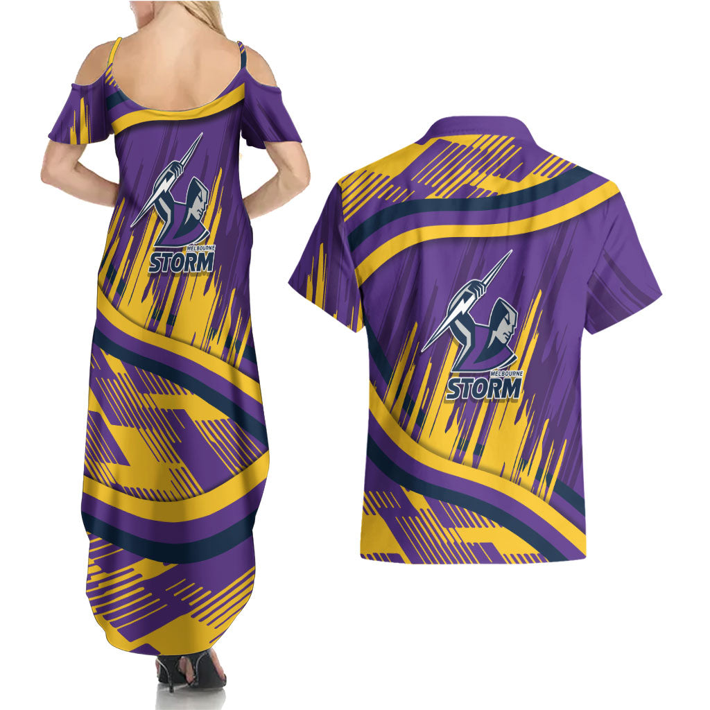 Melbourne Storm Rugby Mascot Couples Matching Summer Maxi Dress and Hawaiian Shirt Fierce Athlete Graphic in Sports Style