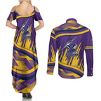 Melbourne Storm Rugby Mascot Couples Matching Summer Maxi Dress and Long Sleeve Button Shirt Fierce Athlete Graphic in Sports Style