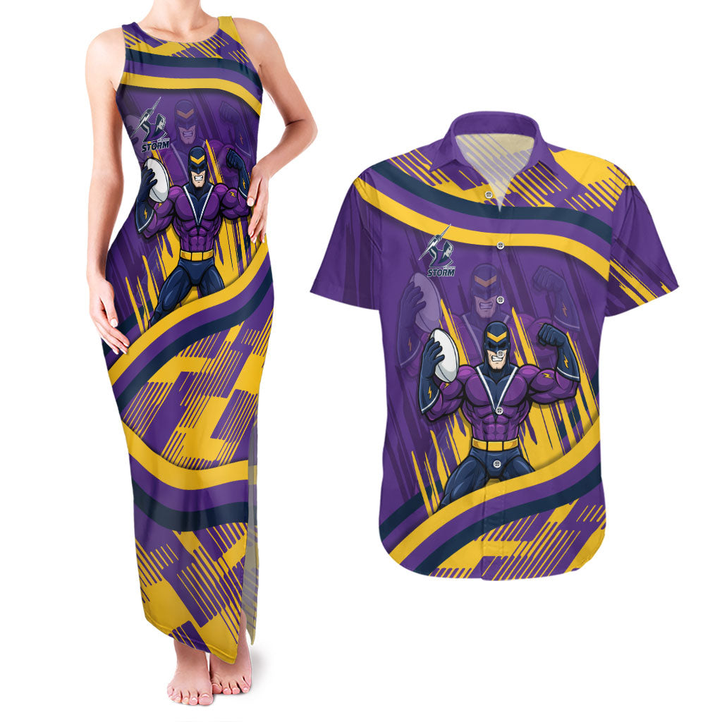 Melbourne Storm Rugby Mascot Couples Matching Tank Maxi Dress and Hawaiian Shirt Fierce Athlete Graphic in Sports Style