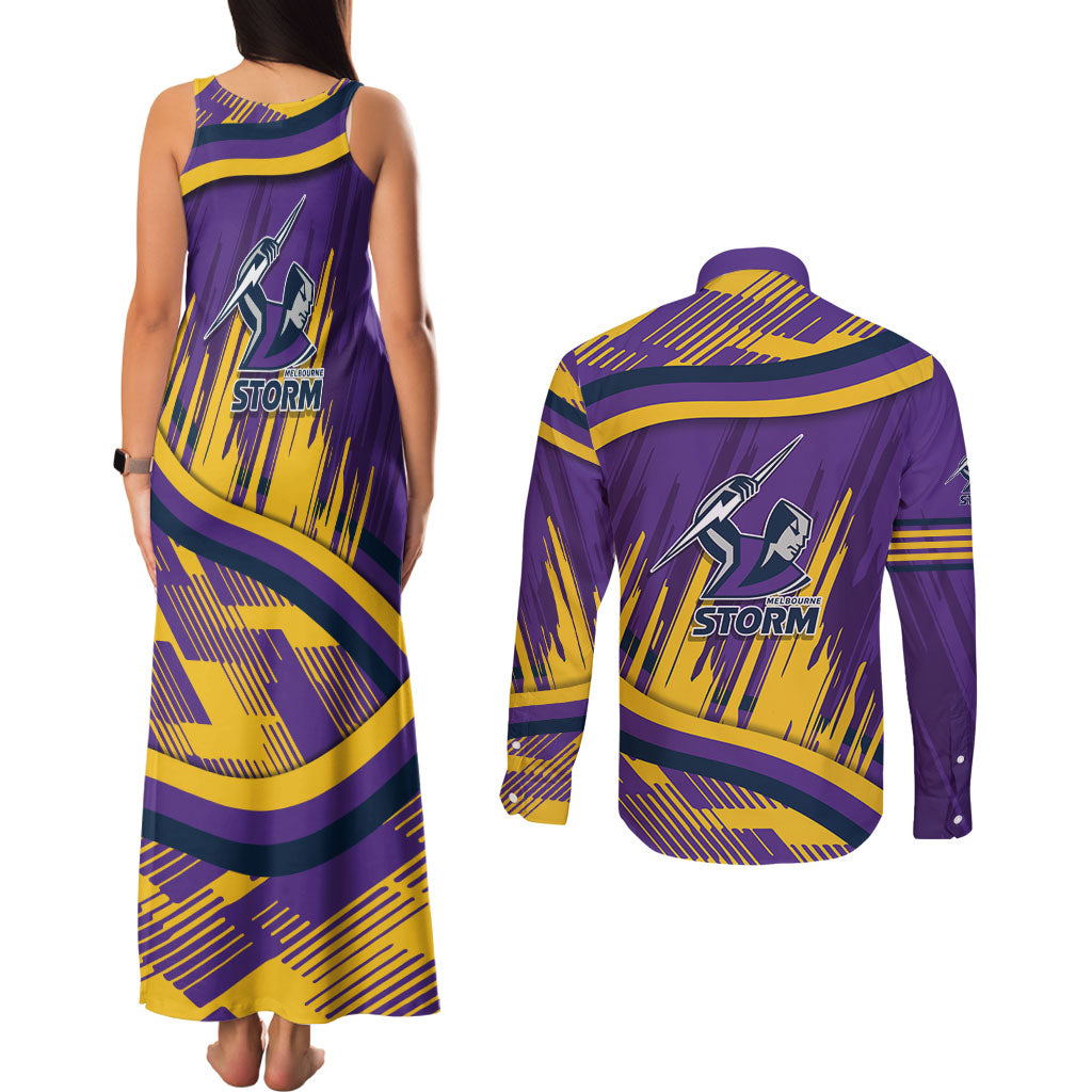 Melbourne Storm Rugby Mascot Couples Matching Tank Maxi Dress and Long Sleeve Button Shirt Fierce Athlete Graphic in Sports Style