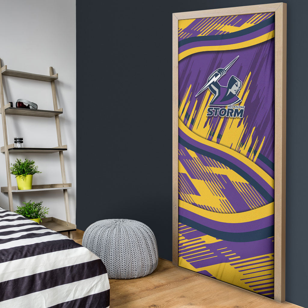 Melbourne Storm Rugby Mascot Door Cover Fierce Athlete Graphic in Sports Style