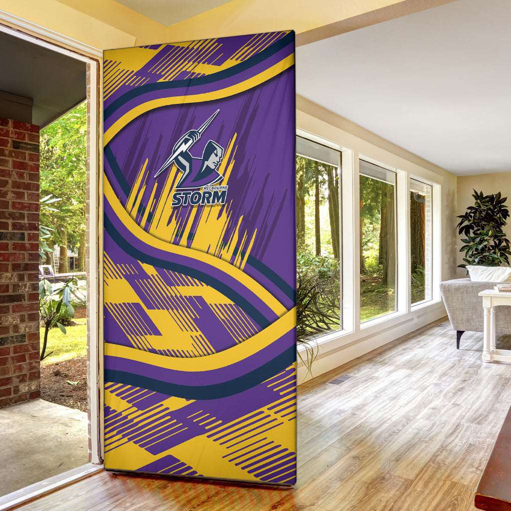 Melbourne Storm Rugby Mascot Door Cover Fierce Athlete Graphic in Sports Style