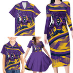 Melbourne Storm Rugby Mascot Family Matching Long Sleeve Bodycon Dress and Hawaiian Shirt Fierce Athlete Graphic in Sports Style
