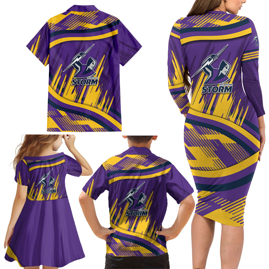 Melbourne Storm Rugby Mascot Family Matching Long Sleeve Bodycon Dress and Hawaiian Shirt Fierce Athlete Graphic in Sports Style