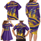 Melbourne Storm Rugby Mascot Family Matching Long Sleeve Bodycon Dress and Hawaiian Shirt Fierce Athlete Graphic in Sports Style