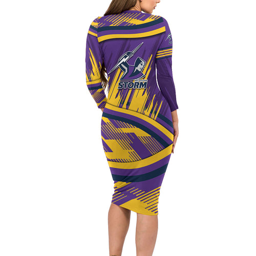 Melbourne Storm Rugby Mascot Family Matching Long Sleeve Bodycon Dress and Hawaiian Shirt Fierce Athlete Graphic in Sports Style