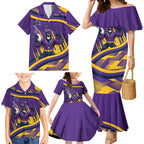 Melbourne Storm Rugby Mascot Family Matching Mermaid Dress and Hawaiian Shirt Fierce Athlete Graphic in Sports Style