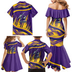 Melbourne Storm Rugby Mascot Family Matching Mermaid Dress and Hawaiian Shirt Fierce Athlete Graphic in Sports Style