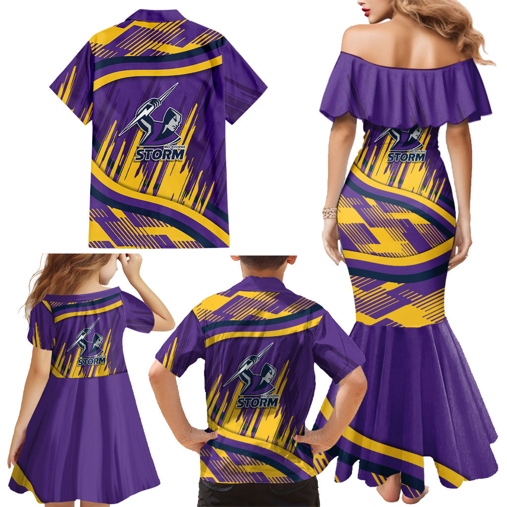 Melbourne Storm Rugby Mascot Family Matching Mermaid Dress and Hawaiian Shirt Fierce Athlete Graphic in Sports Style