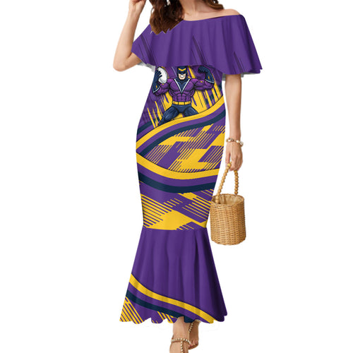 Melbourne Storm Rugby Mascot Family Matching Mermaid Dress and Hawaiian Shirt Fierce Athlete Graphic in Sports Style