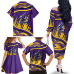 Melbourne Storm Rugby Mascot Family Matching Off The Shoulder Long Sleeve Dress and Hawaiian Shirt Fierce Athlete Graphic in Sports Style